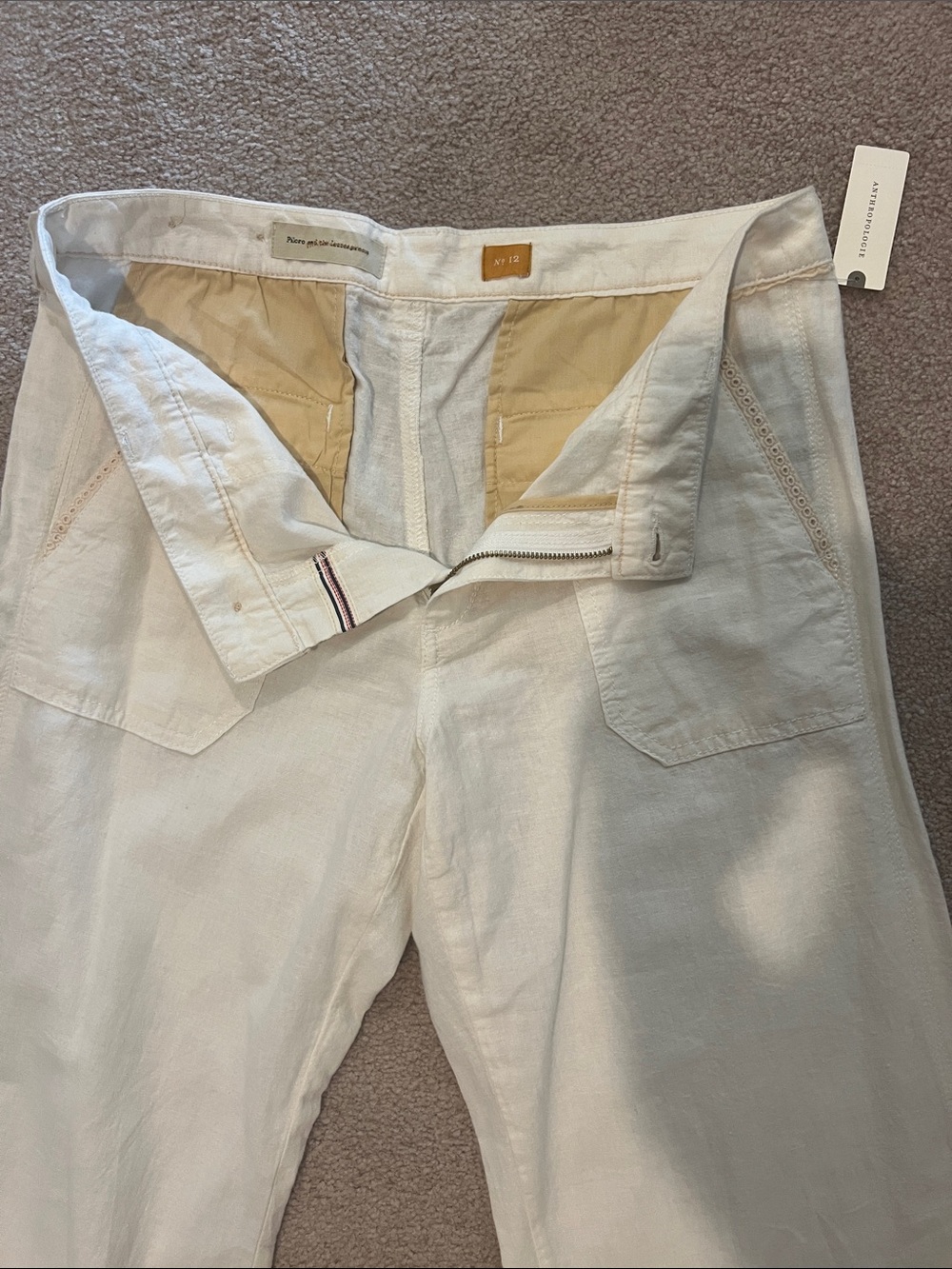 Anthropologie Pilcro No 12 Cream Boot Cut Linen Pants - Picture 3 of 12